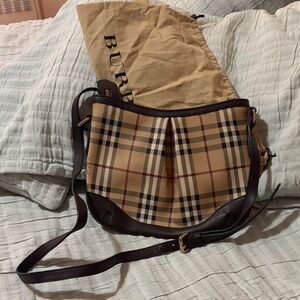 Burberry Tan and Brown Check Crossbody Bag